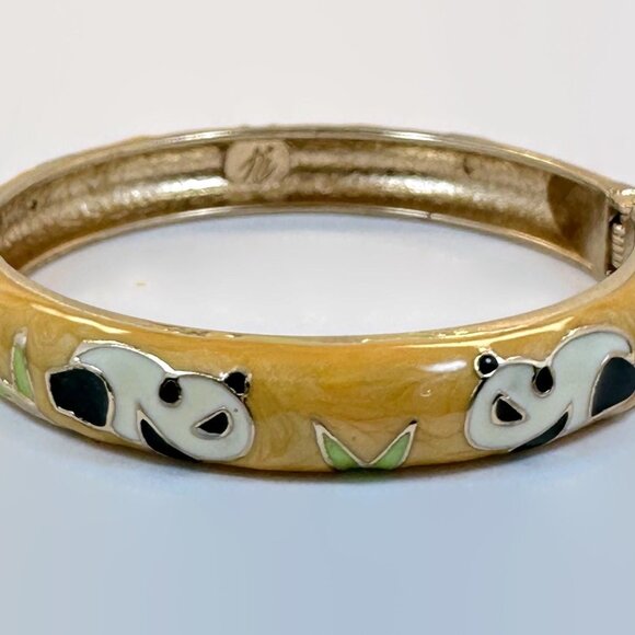 Panda Bracelet, Bangle, Enamel, Orange, Black, White, Gold, Clamper, Vintage - Picture 2 of 5